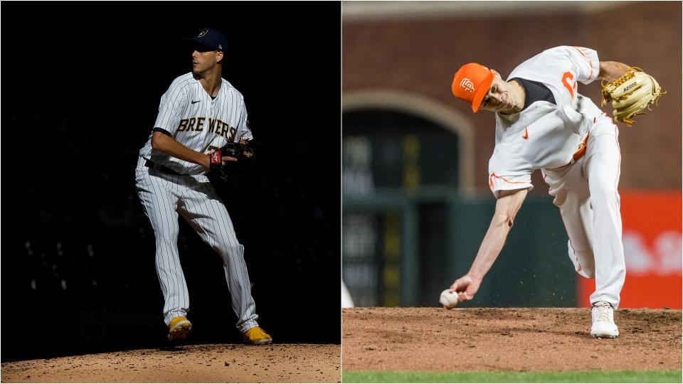 Taylor Rogers（圖左）與雙胞胎弟弟Tyler Rogers新賽季聚首舊金山巨人隊。（圖片來源：Getty images）