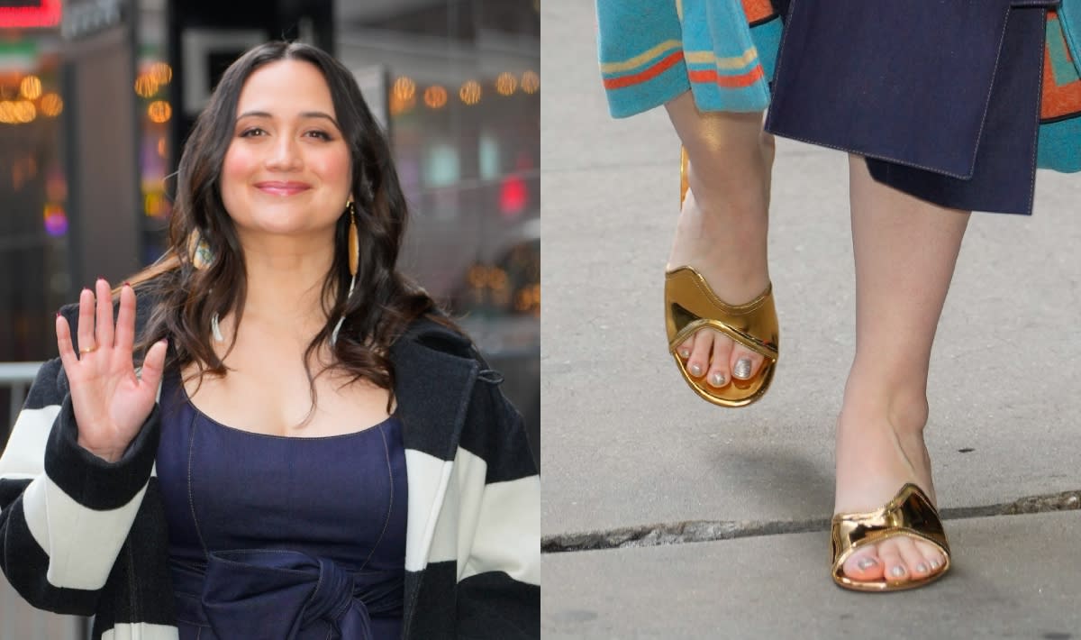 Lily Gladstone Goes for Gold in Gianvito Rossi Mules on ‘Good Morning ...