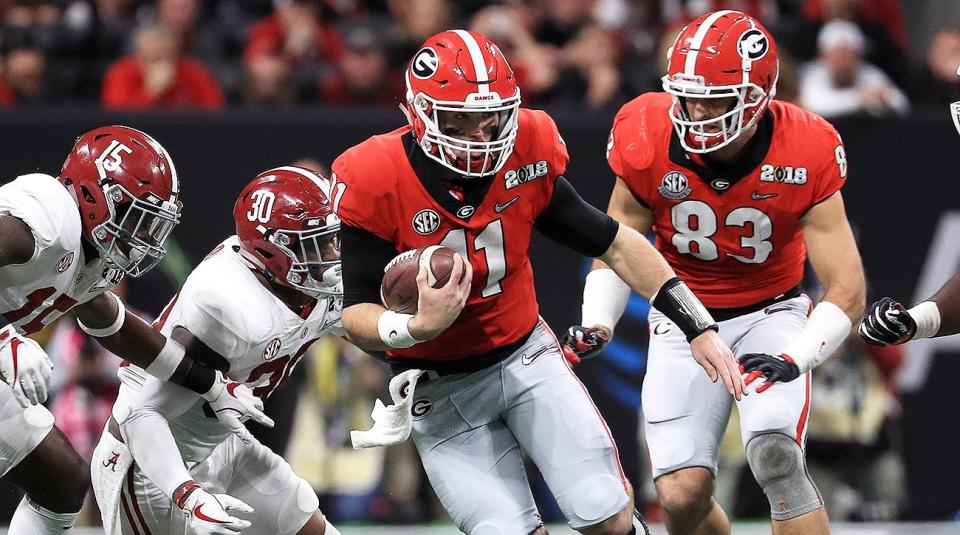 Georgia QB Jake Fromm kept the Bulldogs in the SEC championship game despite a late loss to Alabama. (AP)
