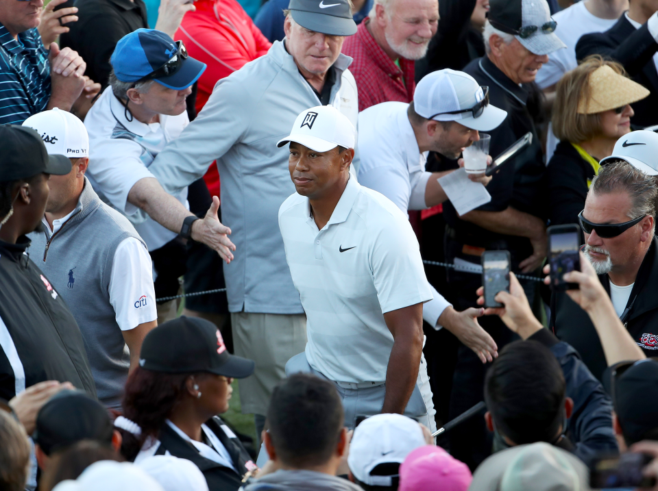 Huge crowds followed Tigers Woods around the Riviera Country Club: Getty