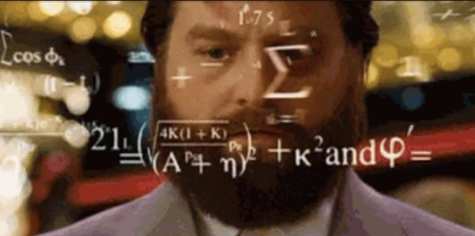 Zach Galifianakis in "The Hangover" with a math equation in front of him