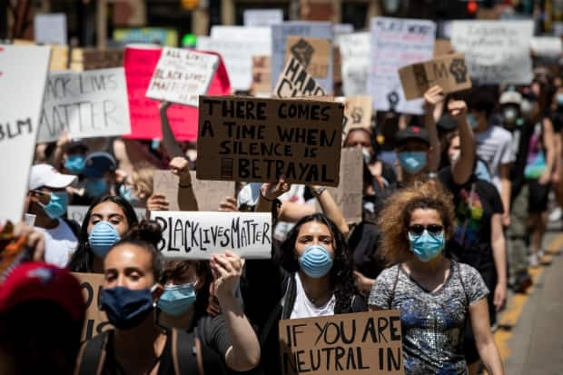 Demonstrators march in Toronto on June 5, 2020, a week after George Floyd’s death. That tragedy, and the movement it inspired, created political space for the Trudeau government to move against Harper-era mandatory minimum sentences.