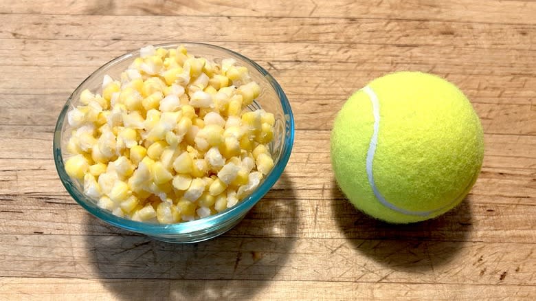 Corn and tennis ball