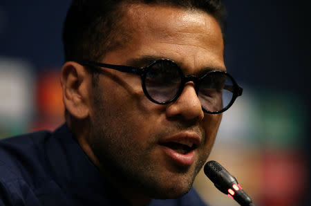 Soccer Football - Juventus news conference - UEFA Champions League Quarterfinal - Camp Nou stadium, Barcelona, Spain - 18/4/2017 - Juventus's Dani Alves attends a news conference. REUTERS/Albert Gea