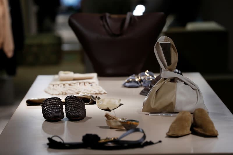 Accessories by the Hungarian luxury brand Nanushka are seen in the Nanushka store in Budapest