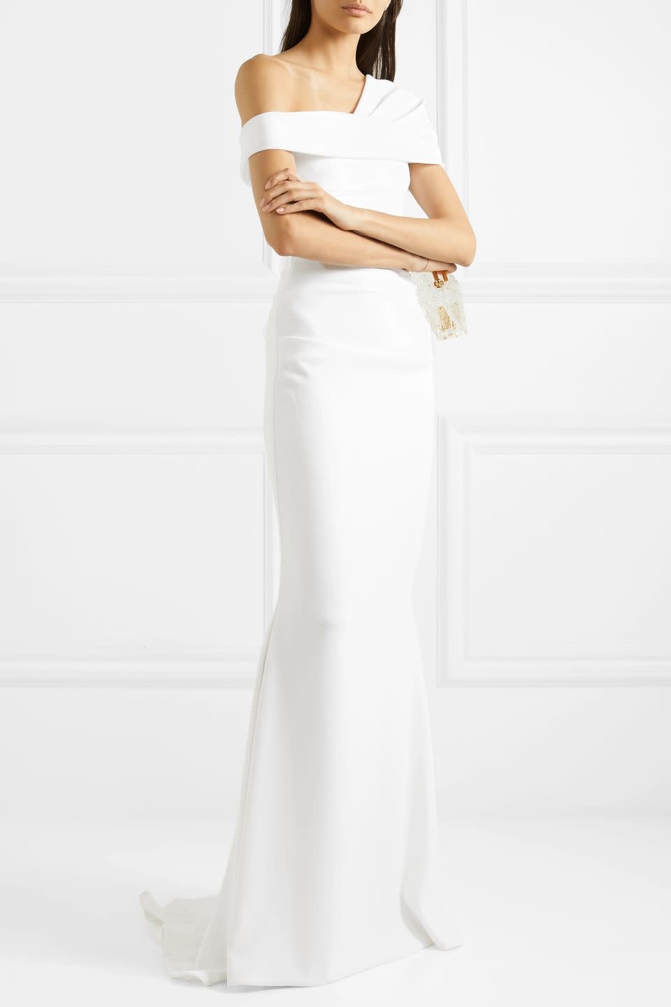 Talbot Runhof bonette one-shoulder ruched stretch-crepe gown