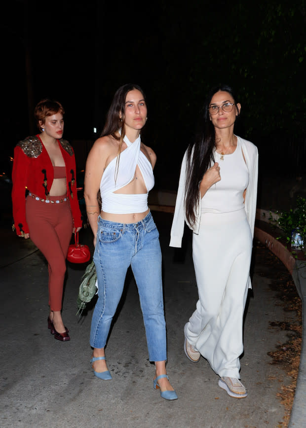 (L to R) Tallulah Willis, Scout Willis, and Demi Moore are seen attending Kate Beckinsale's 50th Birthday Party at Limitless on July 29, 2023, in Los Angeles, California.<p>Rachpoot/Bauer-Griffin/GC Images</p>