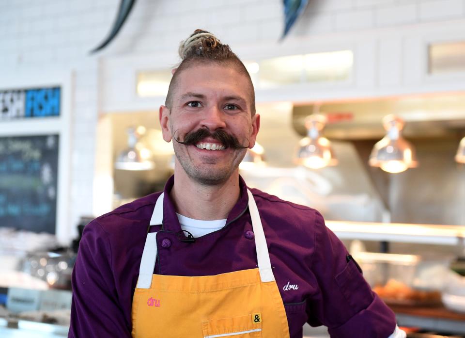 Dru Tevis, head pastry chef for SoDel Concepts hospitality group based in Sussex County,  Tuesday, Jan. 10, 2023, at Bluecoast restaurant in Rehoboth Beach, Delaware. Tevis competed on the Food Network series Holiday Baking Championship and won the competition.