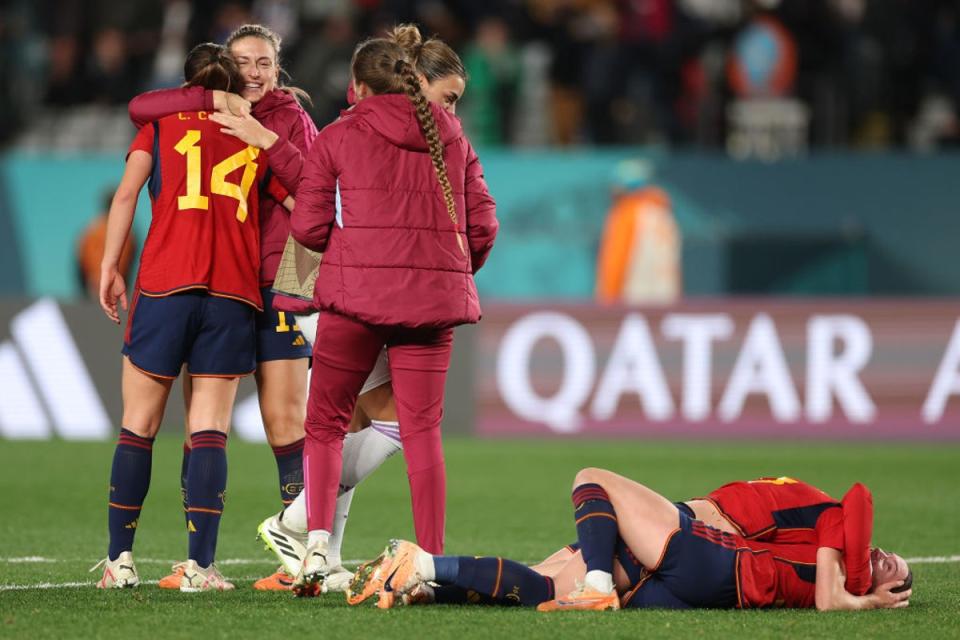 The team celebrate their semi-final victory over Sweden (Getty Images)