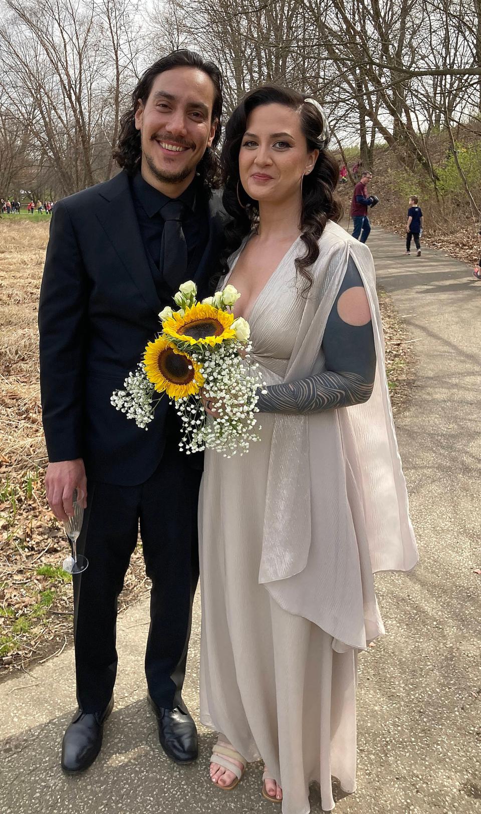 Luis Gongora and Hannah Gaudite traveled from Philadelphia to Erie on Monday, to get married in Erie's Frontier Park in a wedding designed to coincide with the total solar eclipse.