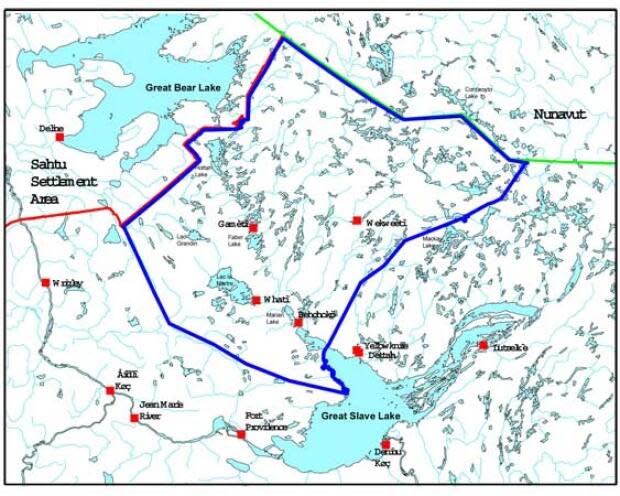 The Tłı̨chǫ government co-manages resource development on a 160,000 square kilometer area between Great Bear Lake and Great Slave Lake. The area is more than twice the size of New Brunswick. (Crown-Indigenous Relations and Northern Affairs Canada - image credit)