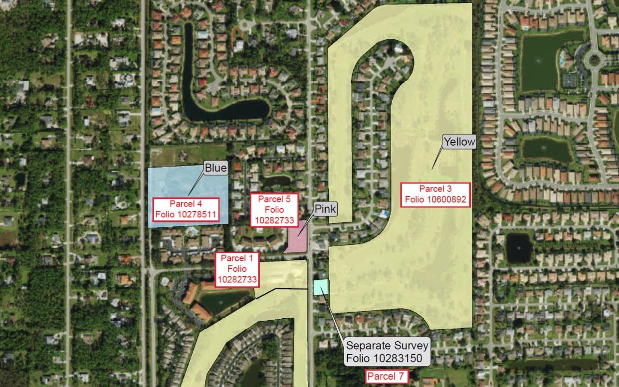 This rendering by Barron Collier Companies shows the land that will be developed and the land where new lakes and drainage will be added.