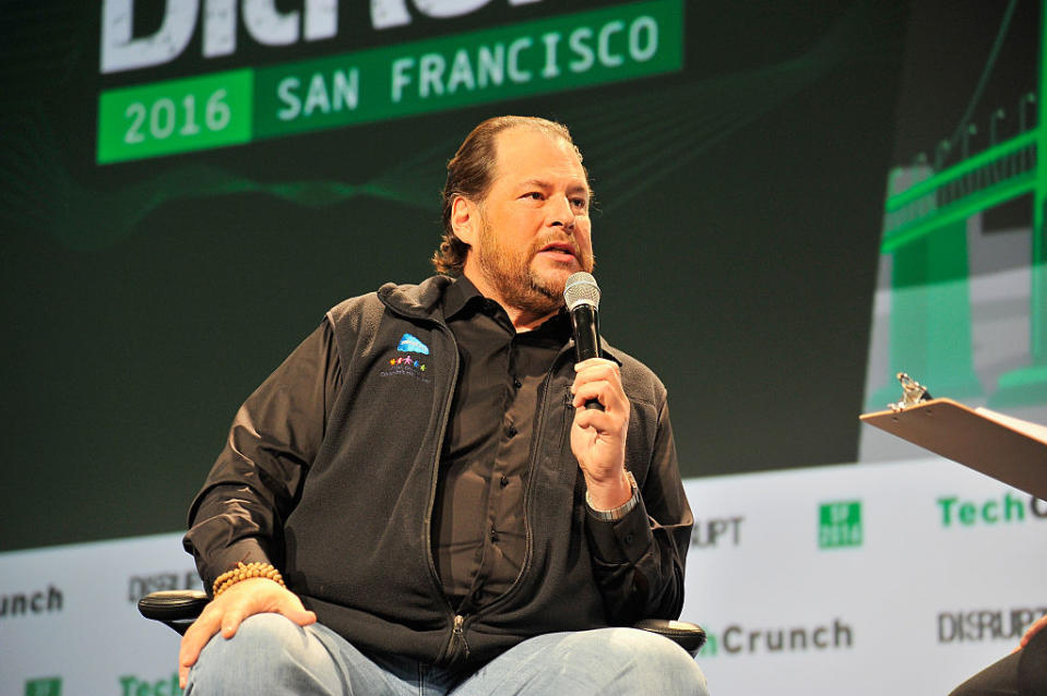 <p>No. 13: University of Southern California<br>Known UHNW alumni: 294<br>Combined wealth: $98 billion<br>Former grad and CEO of Salesforce.com Marc Benioff is seen here.<br>(Photo by Steve Jennings / Getty Images for TechCrunch) </p>