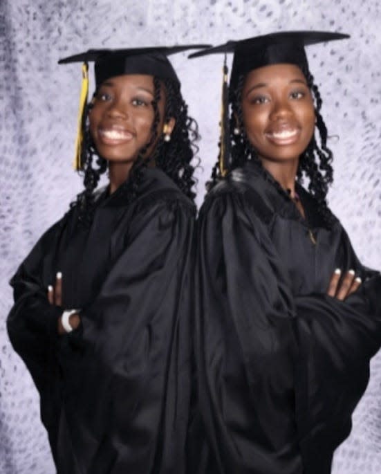 Twins Gloria Guerrier and Victoria Guerrier, graduates of West Hempstead Secondary School. Gloria earned a GPA of 105.3 and was named 2023 valedictorian. Victoria earned a GPA of 104.9 and was named 2023 salutatorian. The pair will be attending Yale University.