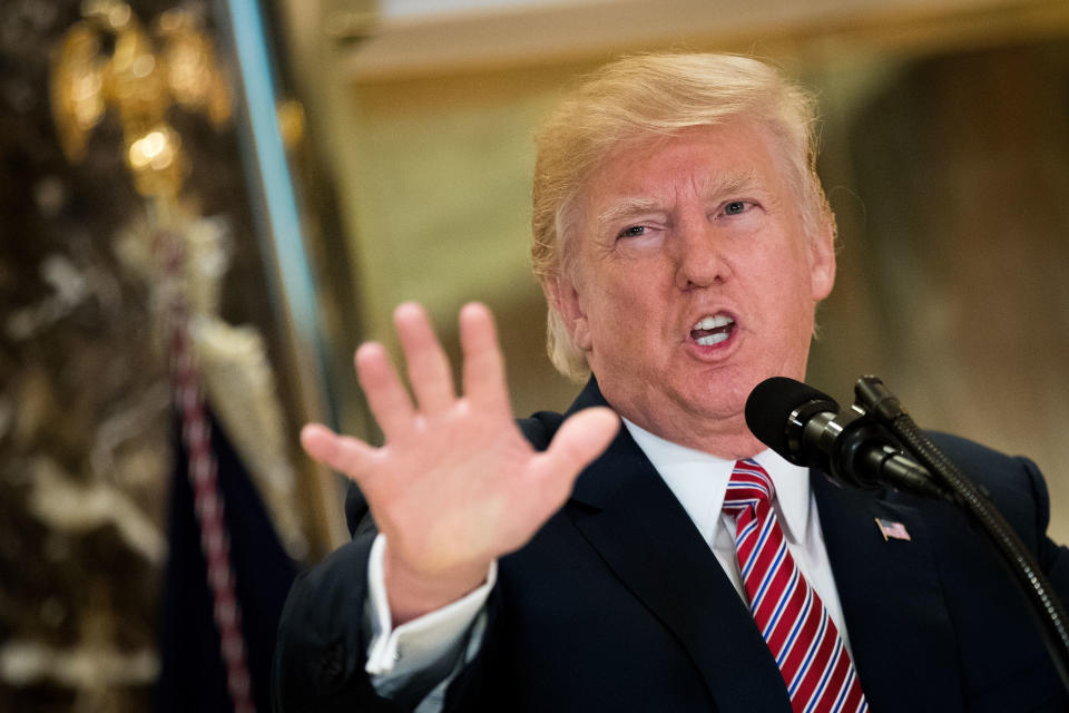 President Donald Trump speaks following a meeting on infrastructure at Trump Tower.&nbsp; (Photo: Drew Angerer via Getty Images)