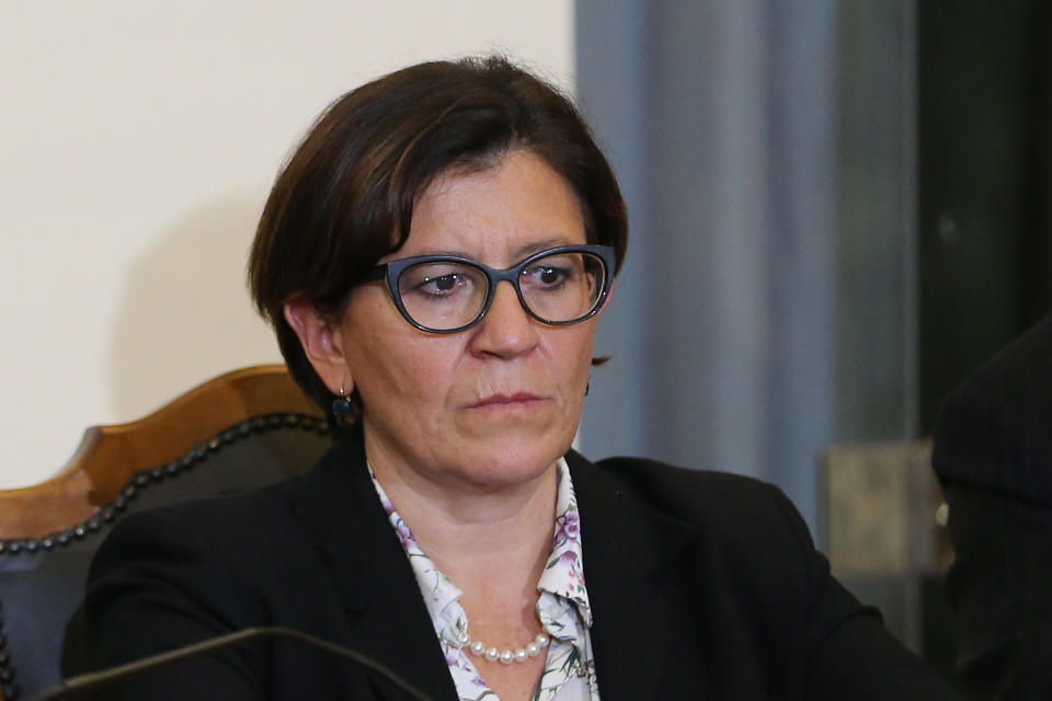 CASERTA, ITALY - 2018/11/19: The italian minister, Elisabetta trenta, during the press conference for the Land of Fires, at the Prefecture of Caserta. (Photo by Marco Cantile/LightRocket via Getty Images)