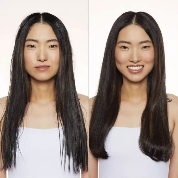 before and after of model's hair