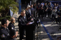 Beverly Hills Police Chief Mark G. Stainbrook addresses the media, Wednesday, Dec. 1, 2021, in Beverly Hills, Calif. Jacqueline Avant, the wife of music legend Clarence Avant, was fatally shot in Beverly Hills early Wednesday. (AP Photo/Chris Pizzello)