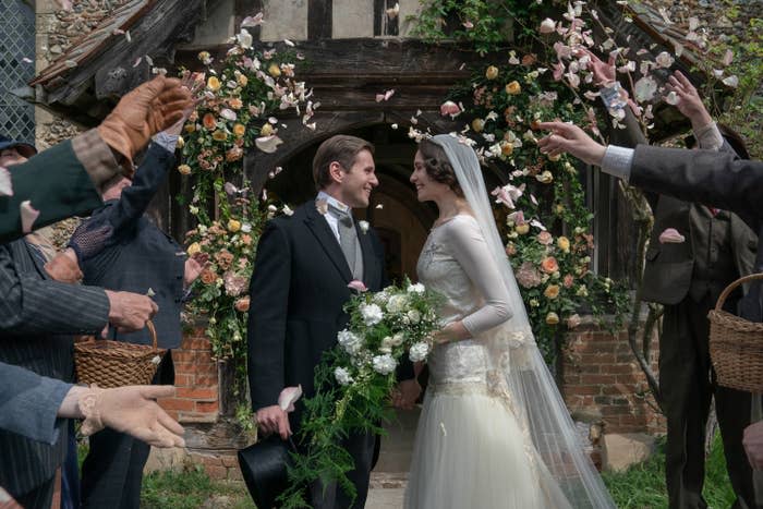 Two characters getting married in "Downton Abbey"