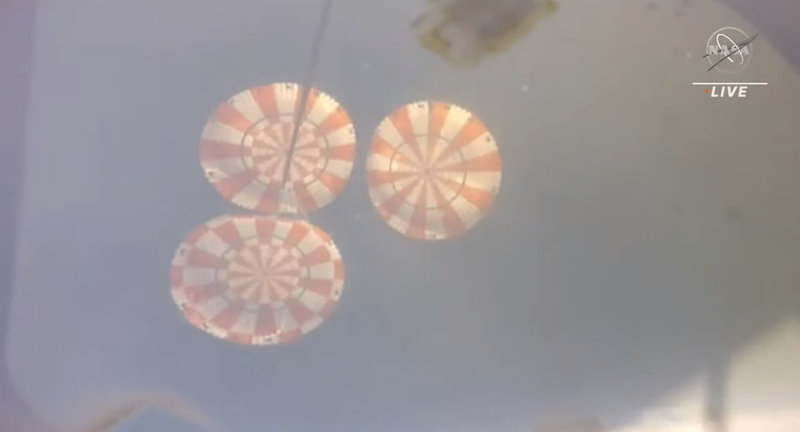 A view of Orion’s three main parachutes. 