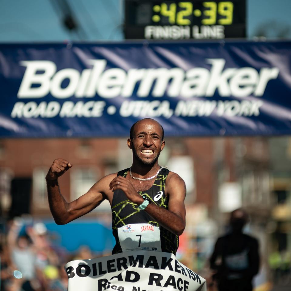 Jemal Yimer Mekonnen, 25, of Ethiopia placed first overall in the Boilermaker 15k Road Race with a time of 42 minutes and 38 seconds in Utica on Sunday, July 10, 2022.