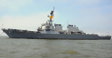 FILE PHOTO: More than 100 midshipmen man the rails for a photo on the guided-missile destroyer USS Cole in Norfolk, Virginia, U.S. June 3, 2016. U.S. Navy/Mass Communication Specialist 2nd Class Ryan Seelbach/Handout via REUTERS