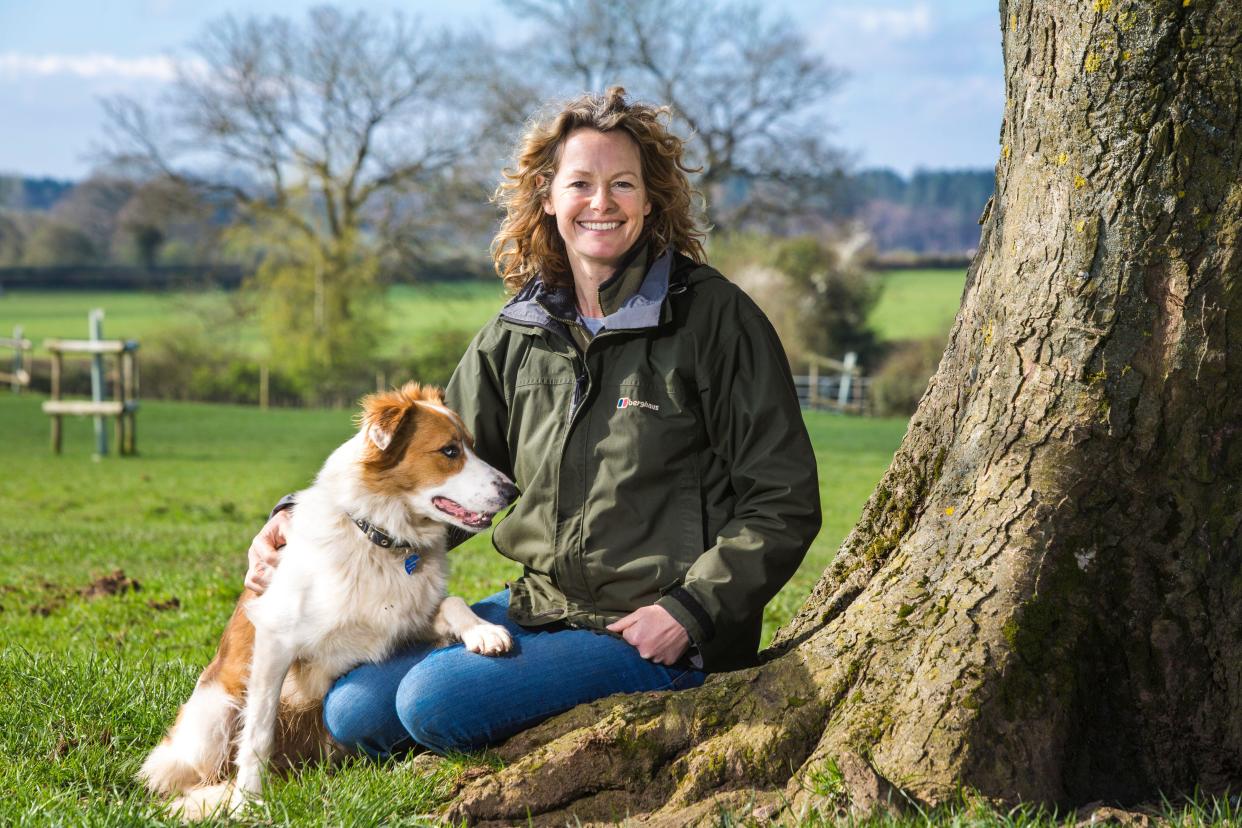Portrait of TV presenter and farmer Kate Humble on her farm.