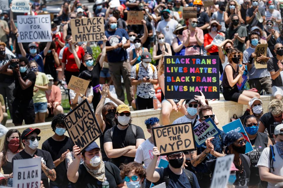 A group of protestors march in solidarity with the Black Lives Matter movement on Juneteenth.