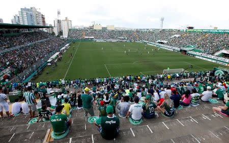 Football Soccer - Chapecoense v Palmeiras - Charity match - Arena Conda, Chapeco, Brazil, 21/1/17. Fans of Chapecoense watch the game. REUTERS/Paulo Whitaker