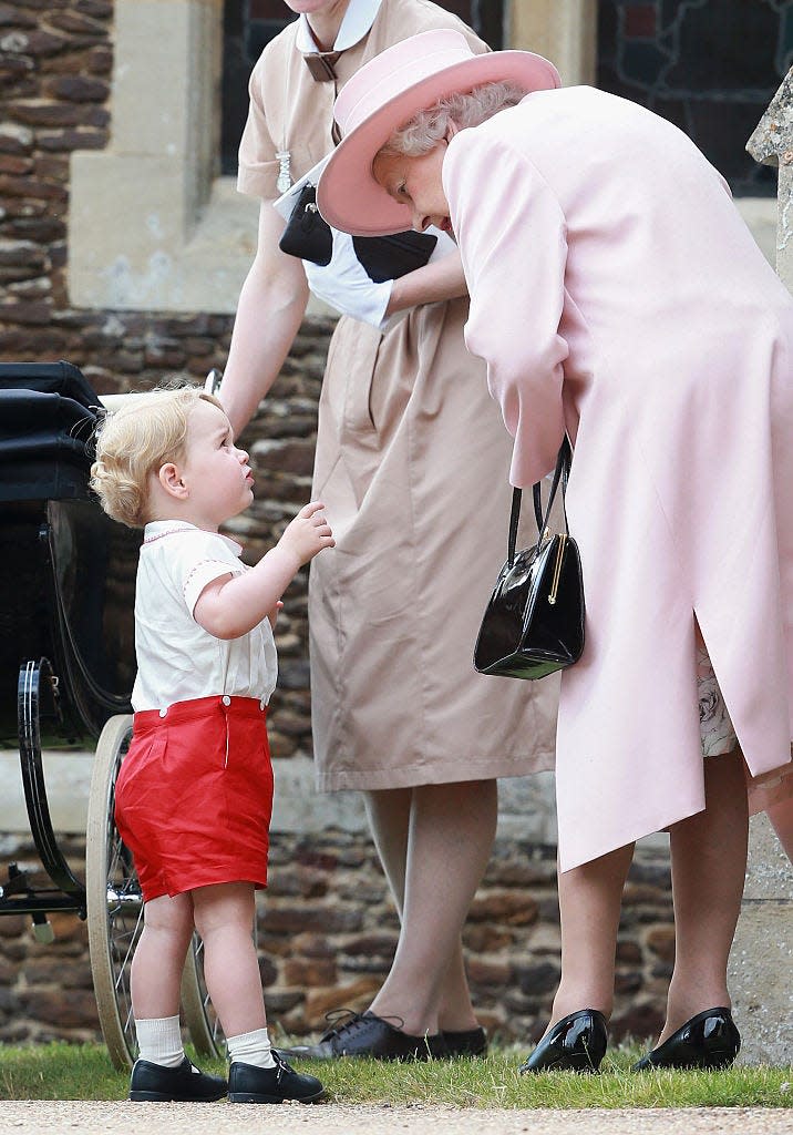 <p>The royal also took a chance to speak to his great grandmother, Queen Elizabeth II at Princess Charlotte's christening.</p>