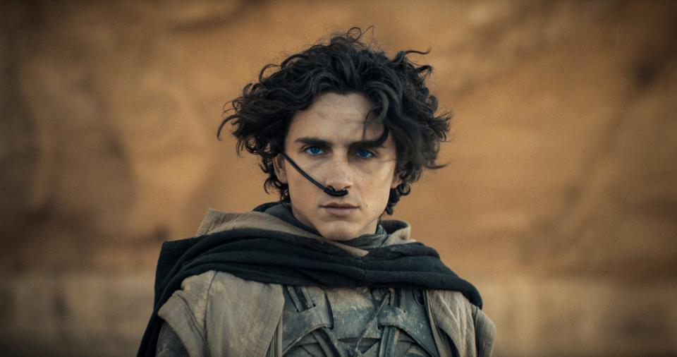 This image released by Warner Bros. Pictures shows Timothee Chalamet in a scene from "Dune: Part Two." (Niko Tavernise/Warner Bros. Pictures via AP) ORG XMIT: NYET195