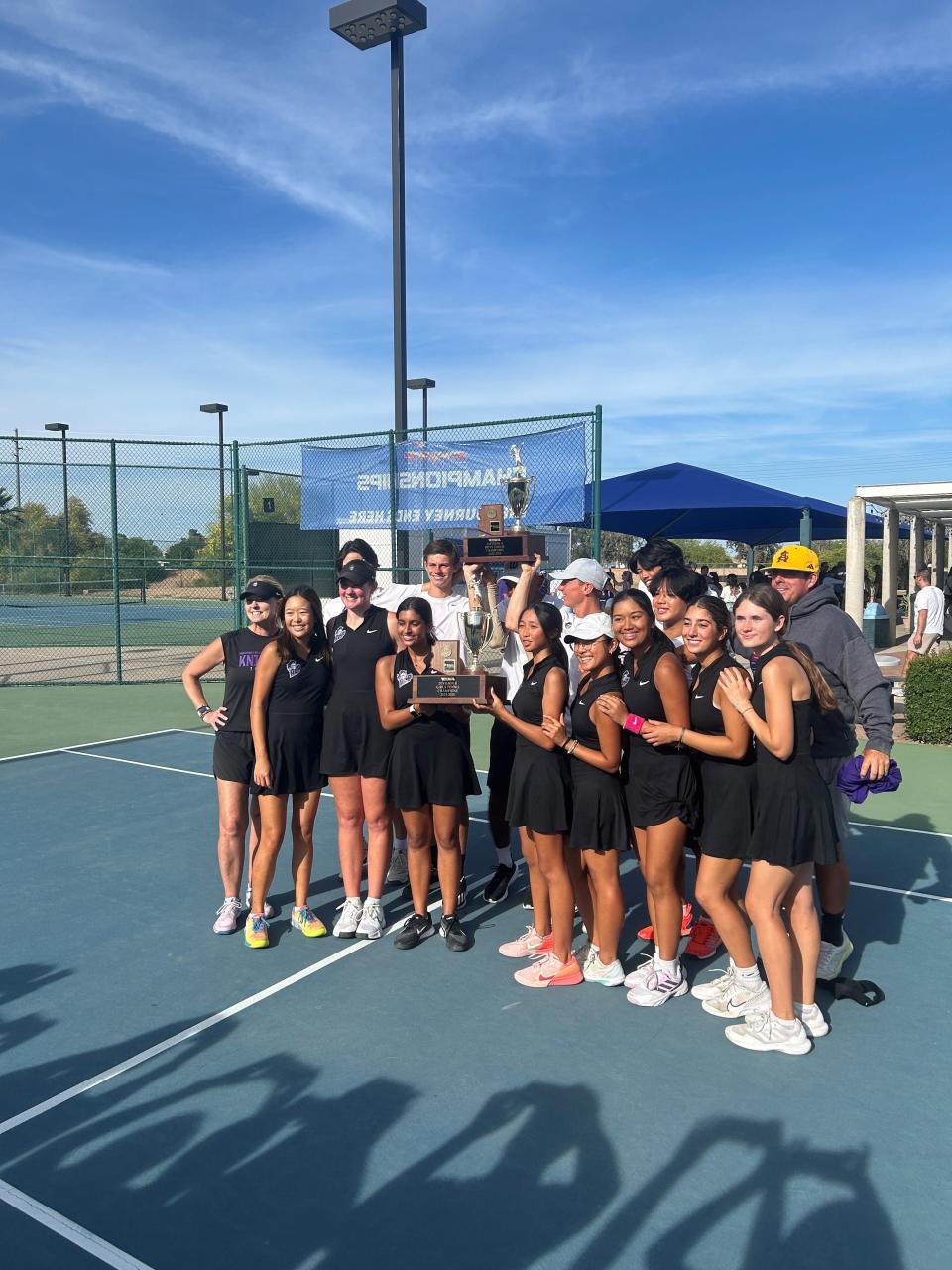 Group photo from AZ College Prep with both boys and girls tennis winning state titles in the same season.