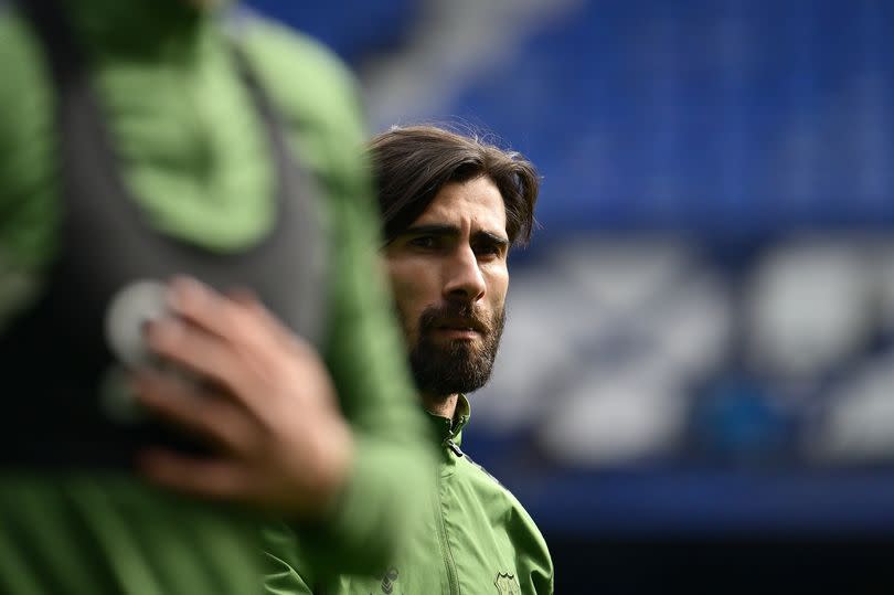 LIVERPOOL, ENGLAND - APRIL 11: (EXCLUSIVE COVERAGE) Andre Gomes during the Everton training session at Goodison Park on April, 11, 2024 in Liverpool, England.  (Photo by Tony McArdle/Everton FC via Getty Images)