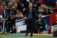 <p>Soccer Football – Champions League Quarter Final First Leg – Liverpool vs Manchester City – Anfield, Liverpool, Britain – April 4, 2018 Manchester City manager Pep Guardiola Action Images via Reuters/Carl Recine </p>