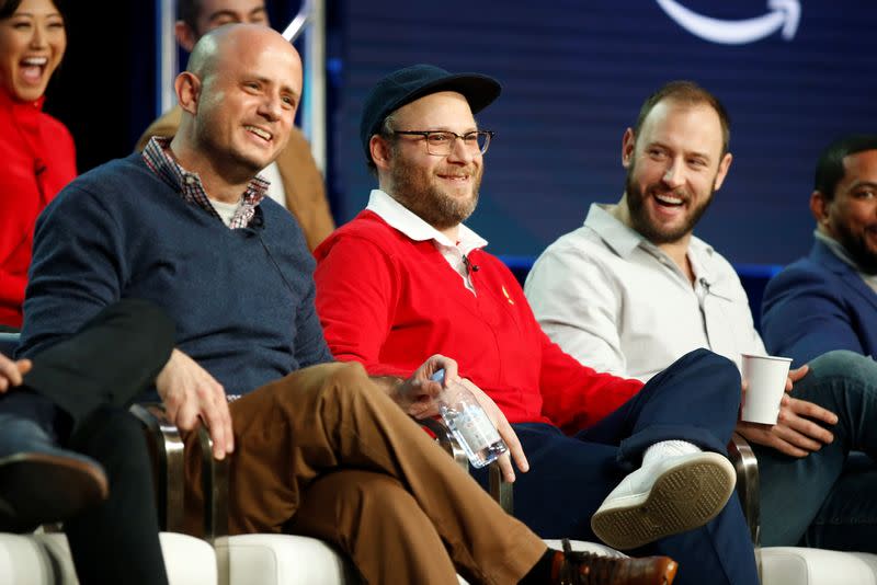 FILE PHOTO: Eric Kripke, Seth Rogen and Evan Goldberg participate in a panel for the show "The Boys" during the Amazon Prime Video session at the Television Critics Association (TCA) Winter Press Tour in Pasadena