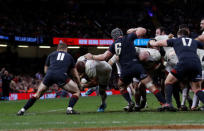 Rugby Union - Autumn Internationals - Wales vs Georgia - Principality Stadium, Cardiff, Britain - November 18, 2017 Georgia's Giorgi Chkhaidze in action with Wales' Hallam Amos and Dan Lydiate during injury time Action Images via Reuters/Andrew Boyers