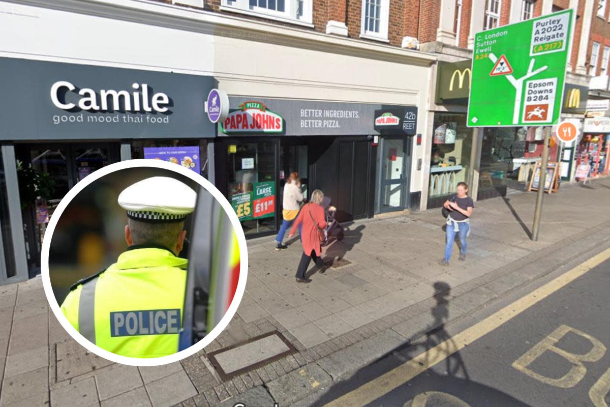 The arrests occurred following reports of violence outside Papa Johns on Epsom High Street around 9.30pm on April 24 <i>(Image: Google Maps)</i>