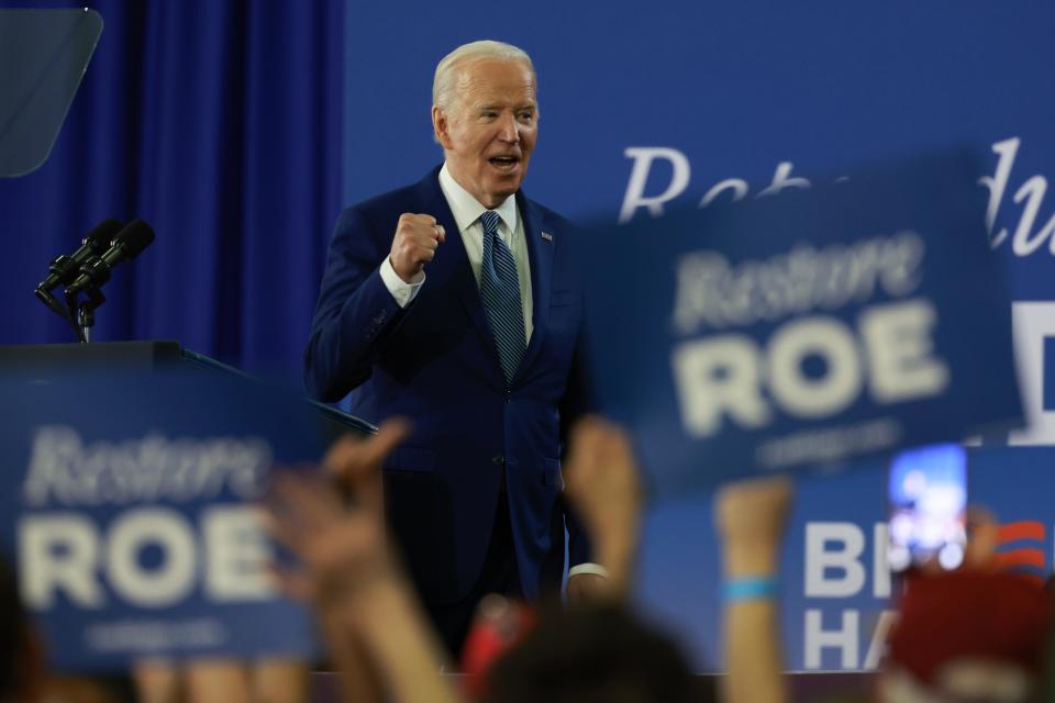 President Joe Biden speaks during a campaign stop at Hillsborough Community College’s Dale Mabry campus on April 23, 2024, in Tampa, Florida.