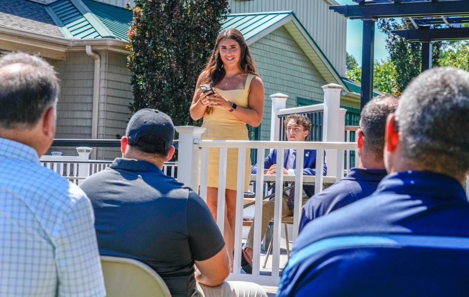 Madison Alves, this year's Providence Journal Honor Roll Girl, addresses the audience at Wednesday's ceremony in Coventry. Her father, Steven Alves, was The Journal's Honor Roll Boy Award winner in 1983.