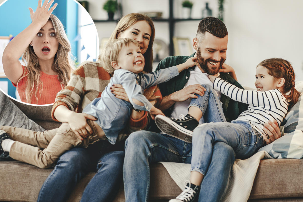 A group of people sitting on a couch