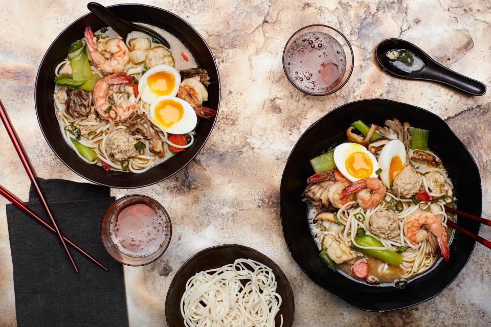 Sumo Stew (
 Chanko Nabe ) with Shrimp, Meatballs, and Bok Choy