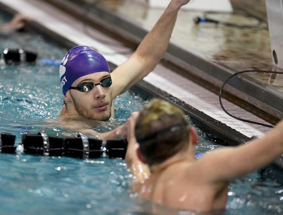 Jackson's Holden Nist finishes the last leg of the boys 200 yard medley relay event at the 2024 DI Canton Sectional Swimming at C.T. Branin Natatorium in Canton. Saturday, February 10, 2024.