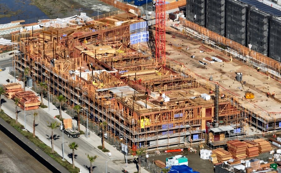 A view of new construction is seen from this drone view on Treasure Island in San Francisco on Jan. 11, 2024. (Jane Tyska /Digital First Media /East Bay Times via Getty Images)