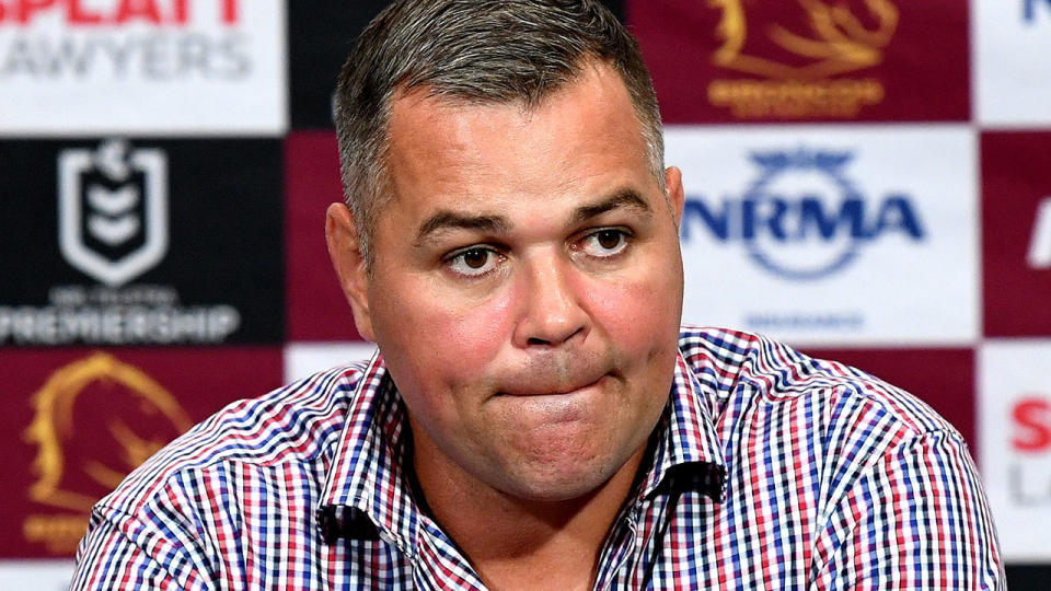 Anthony Seibold, pictured here speaking to the media.