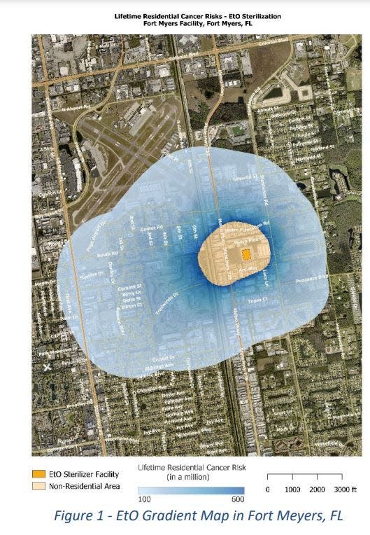 This is the area of increased cancer risk from ethylene oxide released by a medical sterilization plant, according to the EPA.