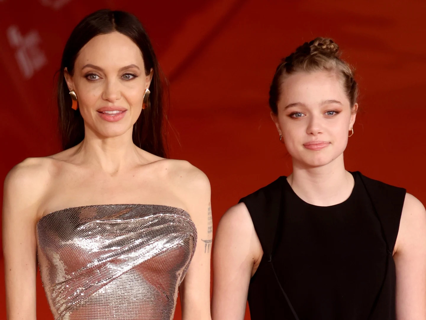 ROME, ITALY - OCTOBER 24: Angelina Jolie and Shiloh Jolie Pitt attend the red carpet of the movie "Eternals" during the 16th Rome Film Fest 2021 on October 24, 2021 in Rome, Italy. 