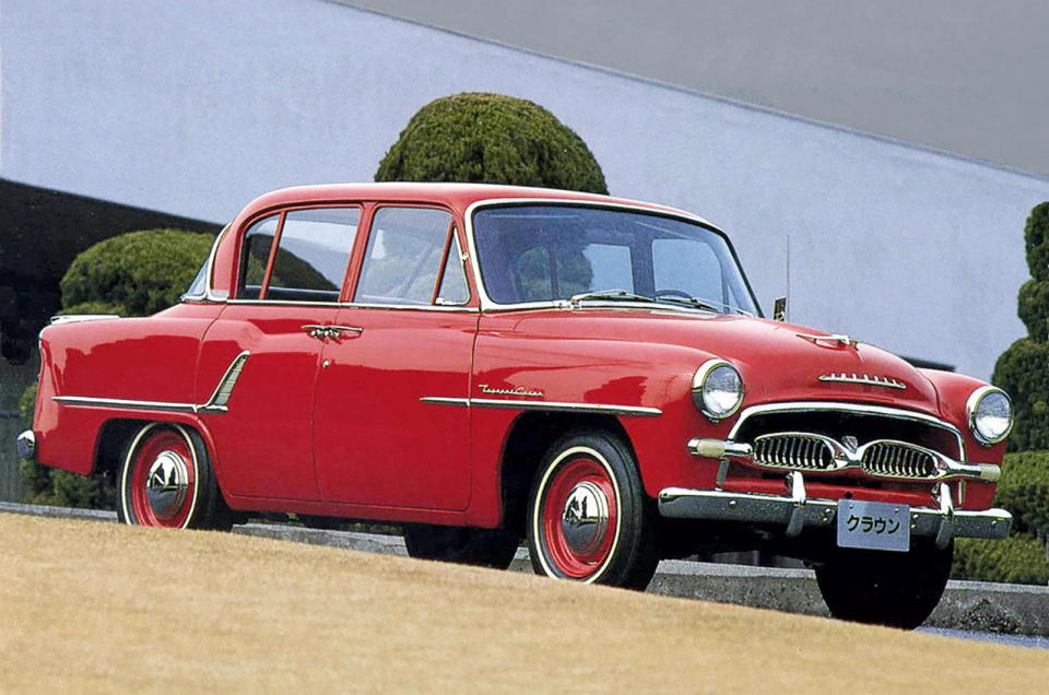 <p>Not here because it was successful, because it was a complete failure – in the United States, at least – but the Toyopet Crown’s fame is that it was the first Japanese car to be <strong>sold in the US</strong>. It had been selling well in Japan, but proving too small, too slow and too unreliable for the USA, Toyota racked up <strong>$1.42m in losses</strong> and sold only a couple of thousand before suspending passenger car sales in 1960 (continuing only with the <strong>Land Cruiser</strong>).</p><p>But, sensing compact cars like the Crown were part of America’s future, US carmakers began making their own, which, having learnt its lesson, Toyota returned to compete with in 1964. By 1966 it had 600 dealers and today the Camry is often the best-selling car in the US, and <strong>Toyota USA</strong> one of America’s <strong>largest car producers</strong>.</p>