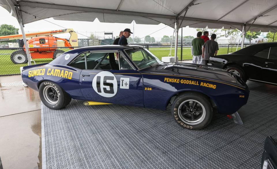 <p>We've driven or tested, in some variation or another, nearly every regular-production Camaro there is, but the special stuff? That's a more rarified list. This Penske/Sunoco Trans-Am racer is one such Camaro <a href="http://www.caranddriver.com/reviews/the-lightweight-camaro-1967-donohue-trans-am-camaro-archived-test-review" rel="nofollow noopener" target="_blank" data-ylk="slk:we've actually driven;elm:context_link;itc:0;sec:content-canvas" class="link ">we've actually driven</a>. This car is famous for having an experimental lightweight acid-dipped body, and it is currently in a Mr. Patrick Ryan's possession. Mr. Ryan, may we drive your car . . . again?</p>