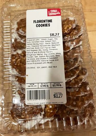 <p>Stew Leonardâ€™s</p> Stew Leonard's recalled Florntine Cookies