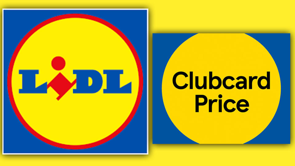 Lidl logo and Tesco Clubcard prices logo